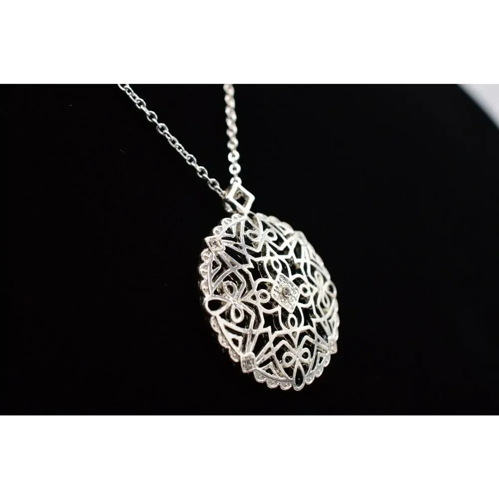Avon Vintage Necklace Pendant Crystal Silver Filigree Nina Ricci NR Signed 9J